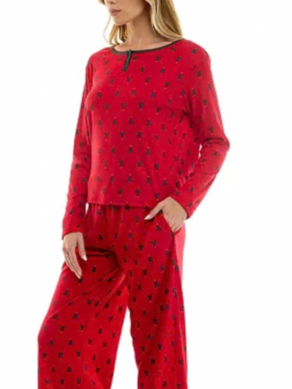 Roudelain Printed Long-Sleeve Top and Pants Christmas Pajama Set